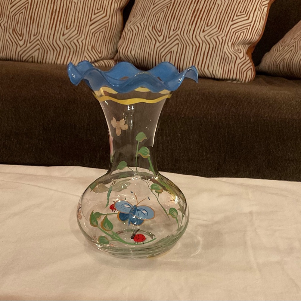 Lenox Hand Painted Bud Vase. Scalloped Rim. “Butterfly Meadow”.